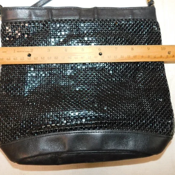 Vintage Whiting & Davis Black Metal Mesh Crossbody Evening Bag Purse - Picture 9 of 10